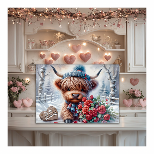 Highland Cow Valentine Tempered Glass Cutting Board Two Sizes Charcuterie