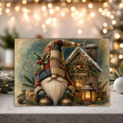 Cottage Christmas Gnome Tempered Glass Cutting Board 15x11 Inches