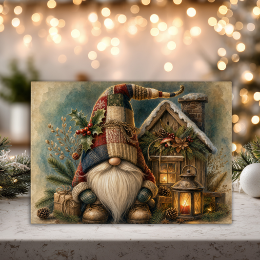 Cottage Christmas Gnome Tempered Glass Cutting Board 15x11 Inches