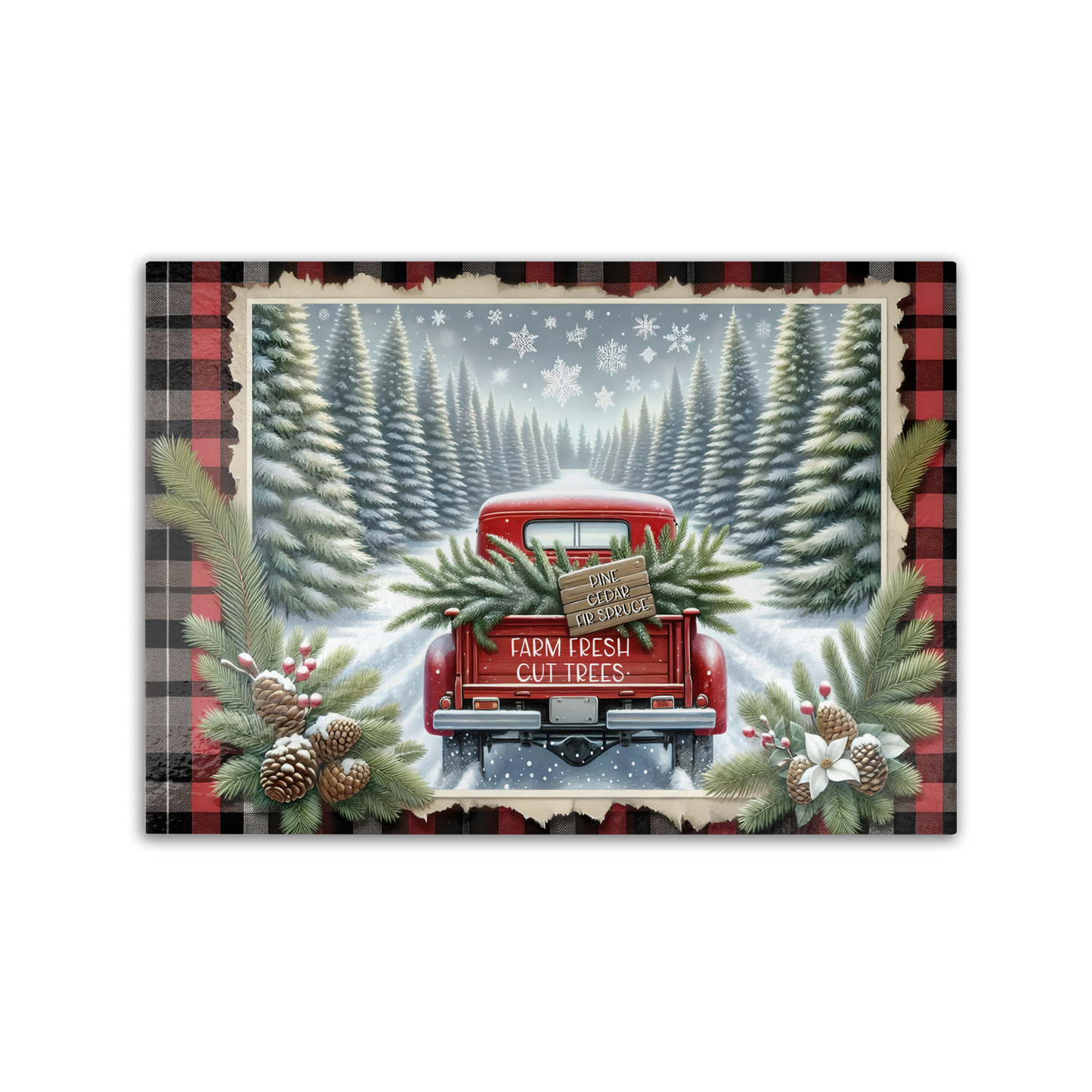 Red Truck Farm Fresh Cut Trees Tempered Glass Cutting Board