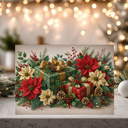 Christmas Poinsettia Tempered Glass Cutting Board 15" x 11"