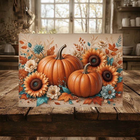 Fall Pumpkin Tempered Glass Cutting Board 15” x 11”