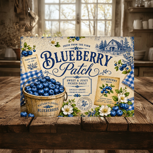 Blueberry Patch Tempered Glass Cutting Board 15" x 11"