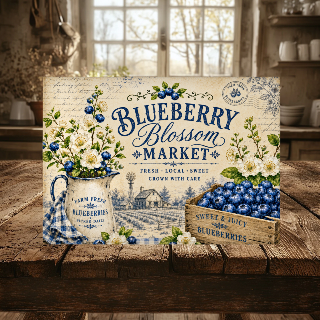 Blueberry Blossom Market Tempered Glass Cutting Board 15x11 in