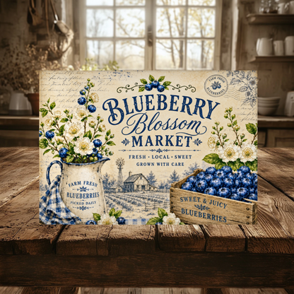 Blueberry Blossom Market Tempered Glass Cutting Board 15x11 in
