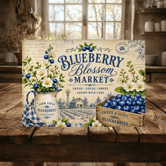 Blueberry Blossom Market Tempered Glass Cutting Board 15x11 in