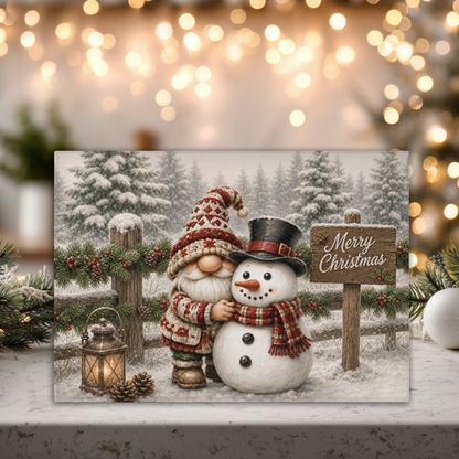 Christmas Gnome Snowman Tempered Glass Cutting Board 15" x 11"