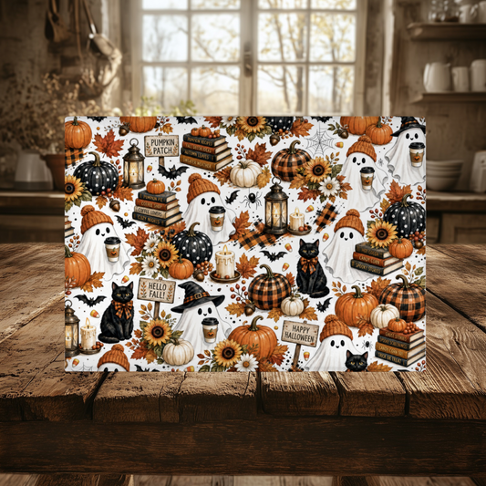 Halloween Tempered Glass Cutting Board 15” x 11” - Cozy Ghost Decor