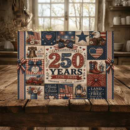 America 250th Anniversary Tempered Glass Cutting Board, Patriotic Quilt Design, Kitchen Decor, Serving Tray, 2 Sizes