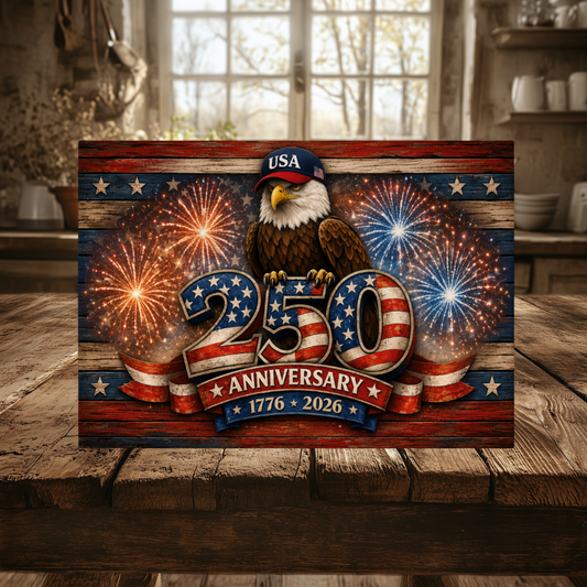 USA 250th Anniversary Tempered Glass Cutting Board, Patriotic Eagle Design, Kitchen Decor, Gift Idea, 2 Sizes