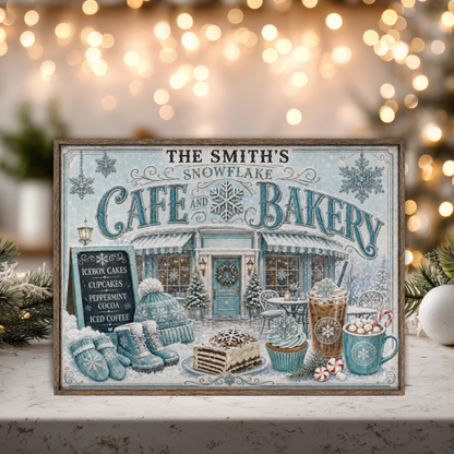 Personalized Snowflake Cafe Bakery Tempered Glass Cutting Board 15” x 11”